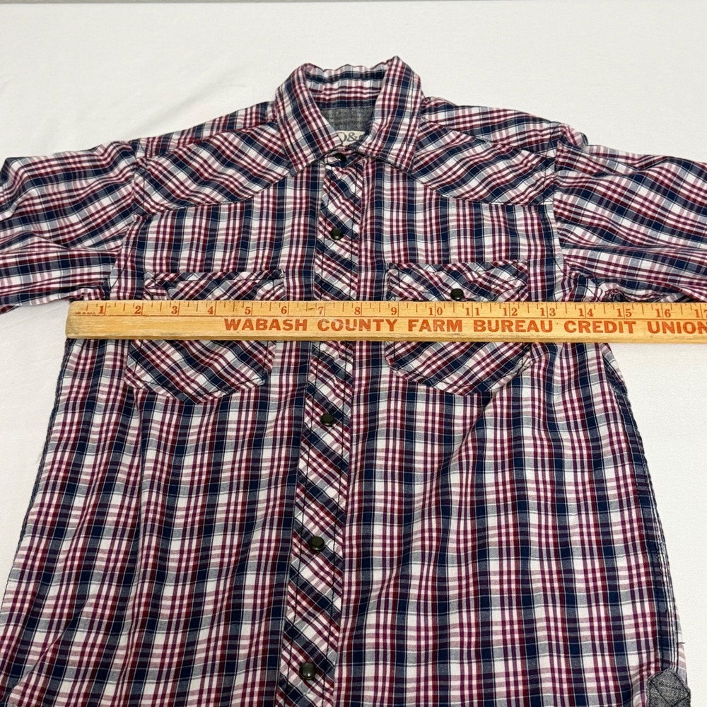 PD&C Boys Large‎ 16 Red Blue White Plaid Western Snap Front Cotton Shirt Cowboy - Picture 3 of 6